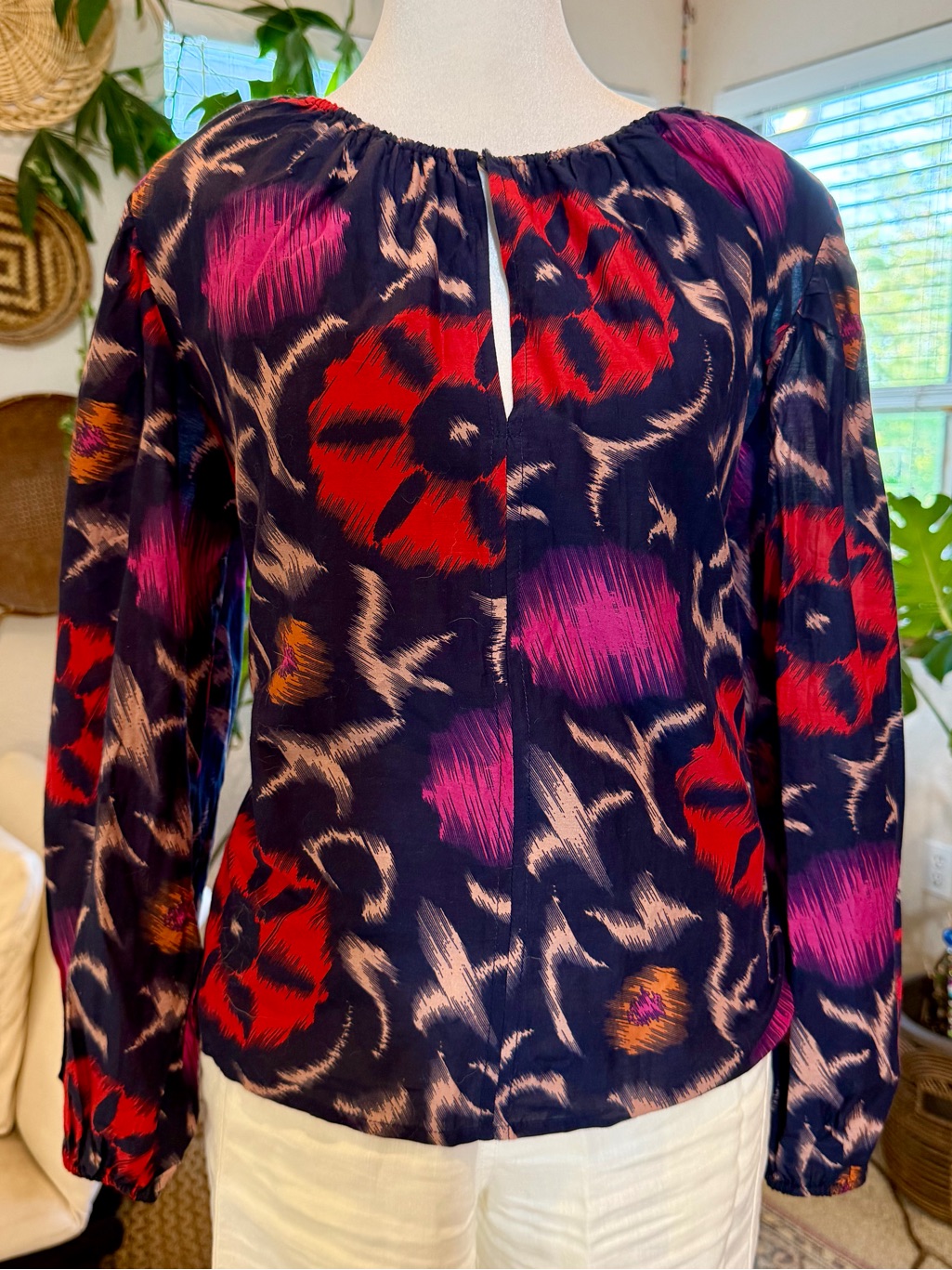 Anthropologie Velvet By Graham & Spencer Navy Cotton & Silk Top Blouse Spring